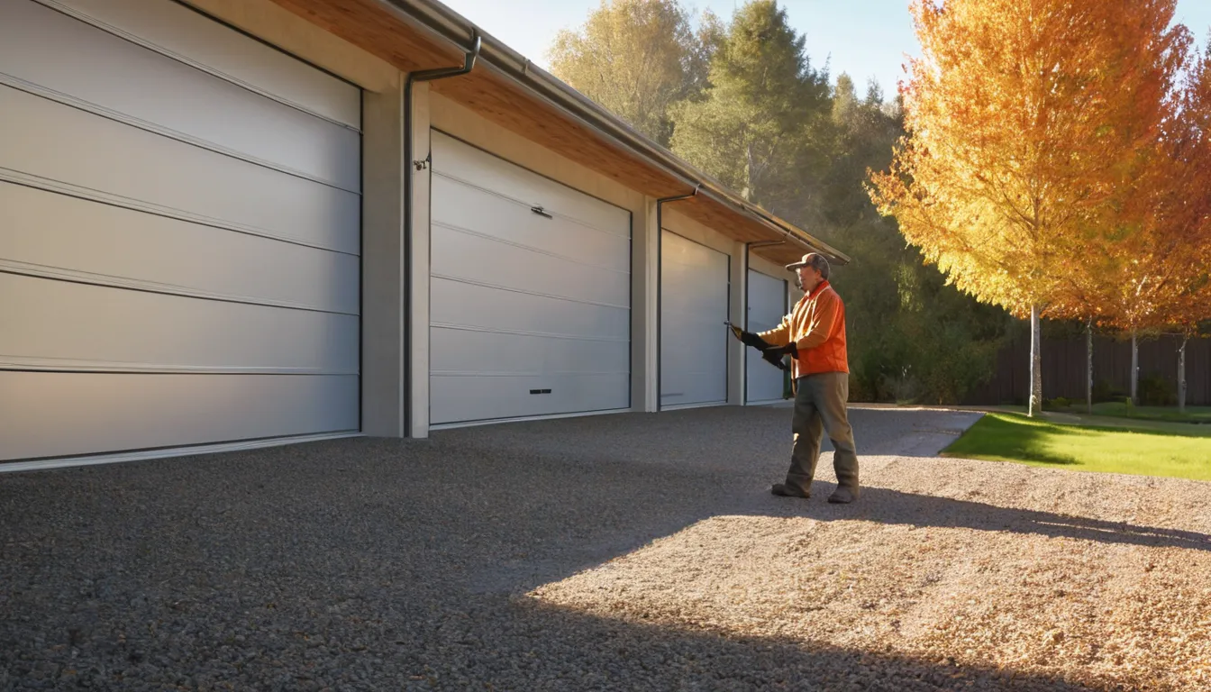 A new insulated garage door installed on a brick ranch home in The Village of Indian Hill on a clear fall morning
